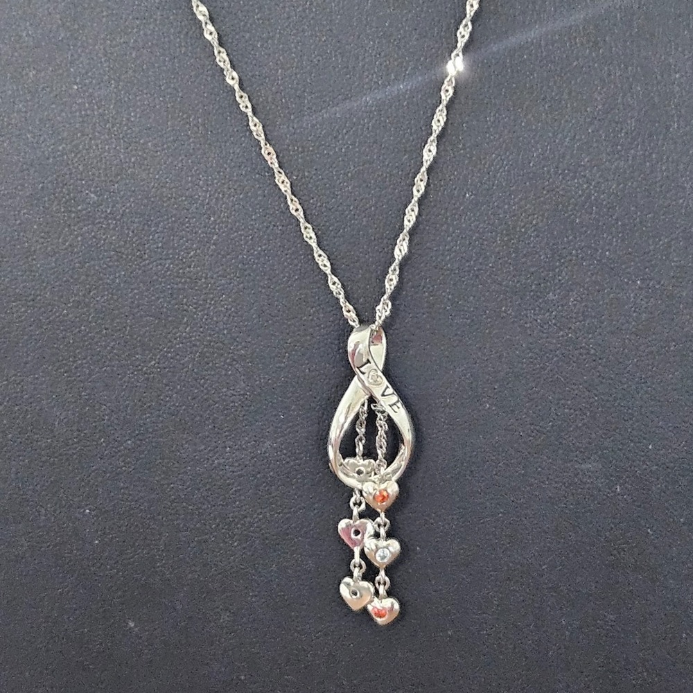 Sterling Silver BGE Bradford Exchange Love Necklace Hearts Diamond Multi Stone